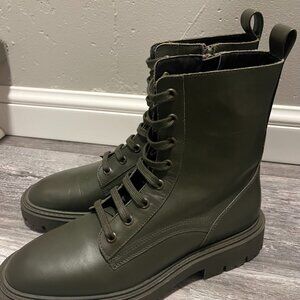 ZARA LEATHER BOOTS OLIVE 40 NWOT